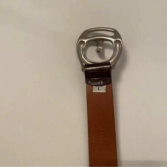 Brown Croc-Embossed Leather Belt with Silver Buckle - Picture 6 of 9